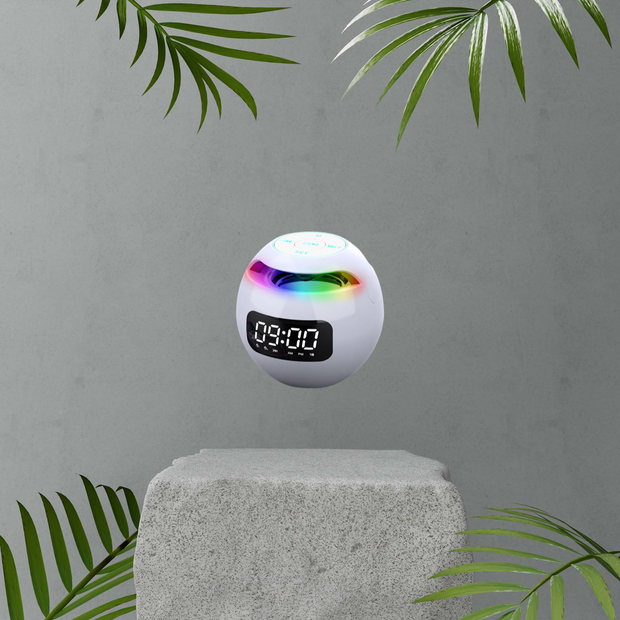 Enceinte + réveil, portable avec LED